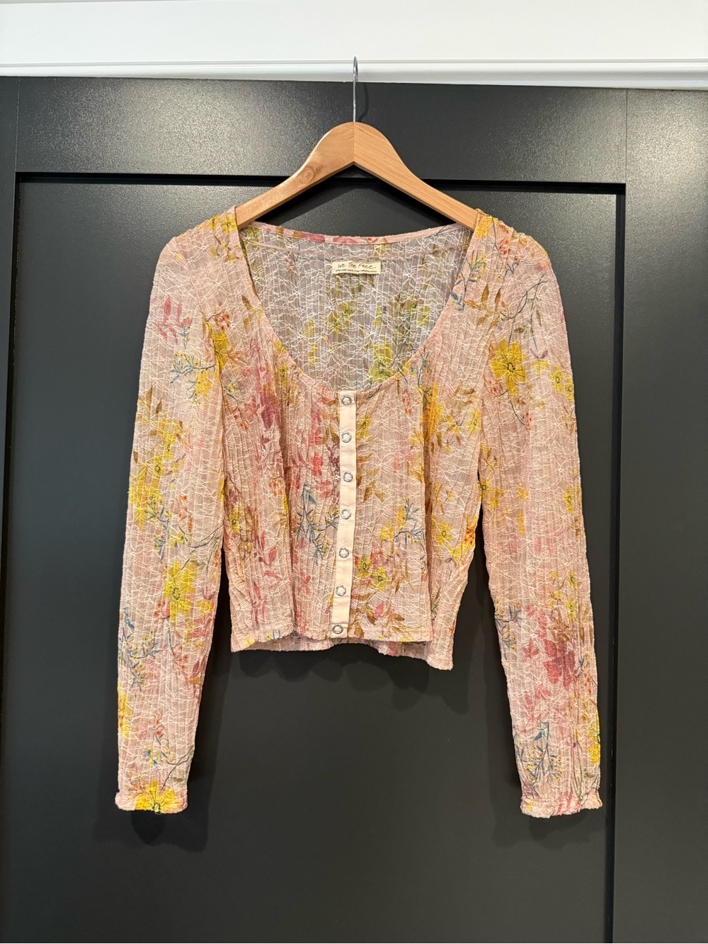 Free People Pink Sheer Floral Long Sleeve Top